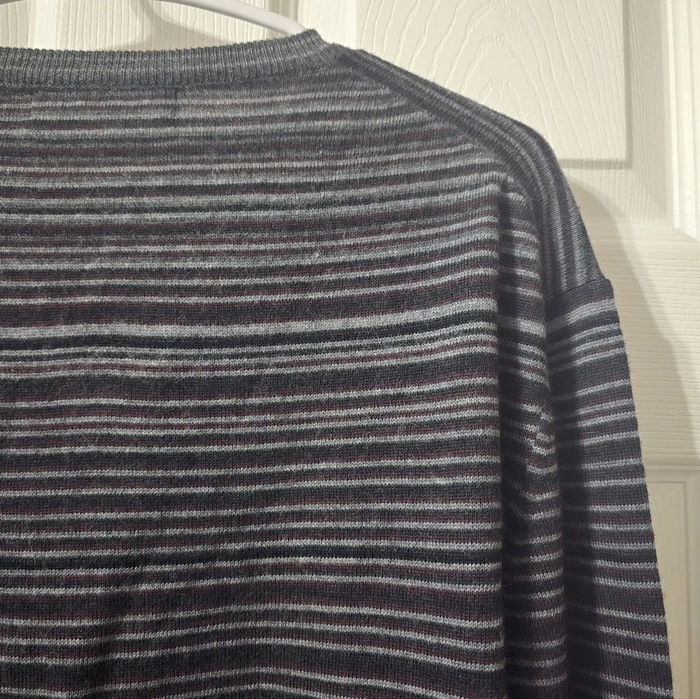 Extra Fine Merino Wool Striped V-Neck Sweater by Brunella Gori, Tailored Fit.